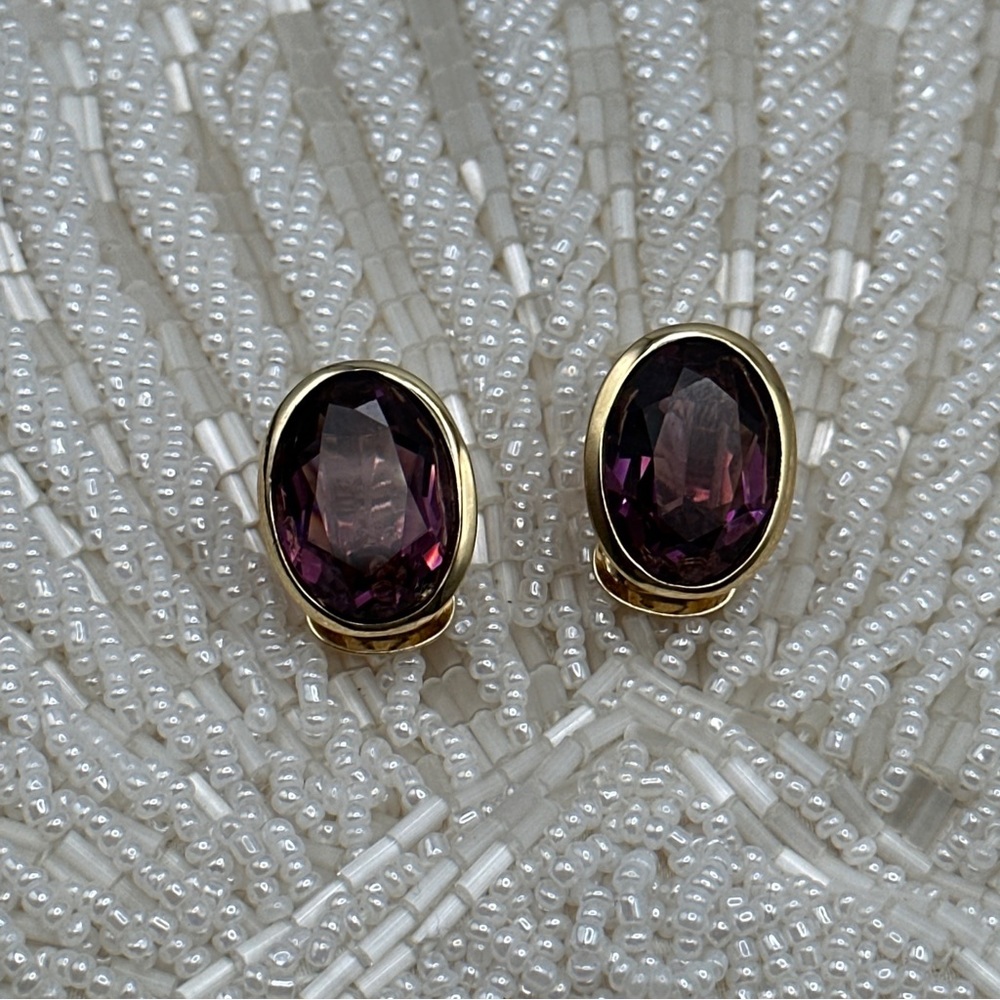 Vintage‎ Christian DIOR Amethyst Crystal Earrings #92 - Picture 7 of 7